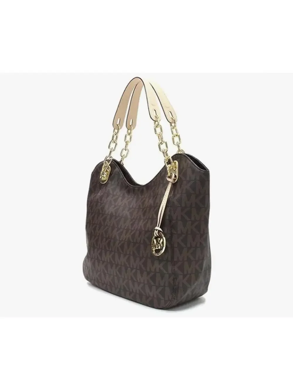Michael Kors Lilly MK Monogram Chain Shoulder Tote Brown